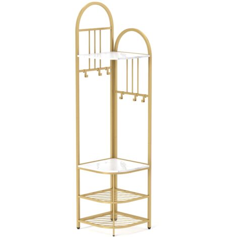 COSTWAY 4-Tier Coat Rack 180cm Tall Entryway Shoes Shelf Organizer-White (1/5)