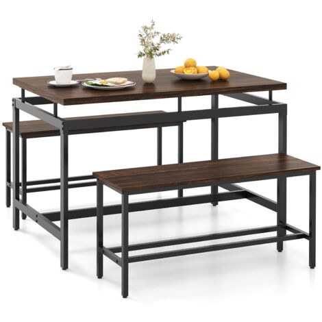 COSTWAY 3 PCS Kitchen Dining Room Furniture Set w/ 108cm Wooden Kitchen Table (1/5)