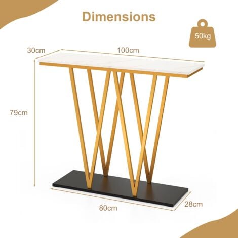 COSTWAY Console Table 100cm Extra Long Entry Table w/ Faux Marble Top-White
