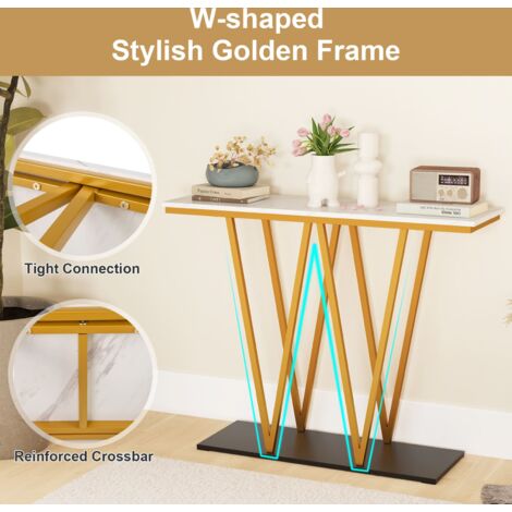 COSTWAY Console Table 100cm Extra Long Entry Table w/ Faux Marble Top-White