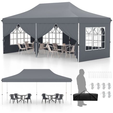 3M x 6M Pop up Canopy Tent Garden Gazebo Canopy Zippered Entrances W/6 Sidewalls
