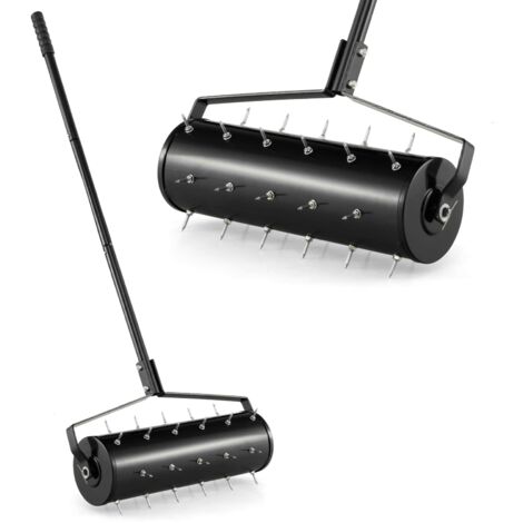 COSTWAY 53cm Manual Lawn Aerator Heavy Duty Rolling Aerator Lawn Tool-Black