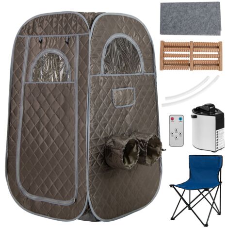 COSTWAY Portable Steam Sauna Tent 1 or 2 People Sauna Tent Foldable Chair-Gray