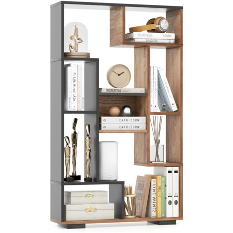 COSTWAY 120cm Tall Bookshelf Modern Geometric Bookcase Book Storage Organizer (1/5)