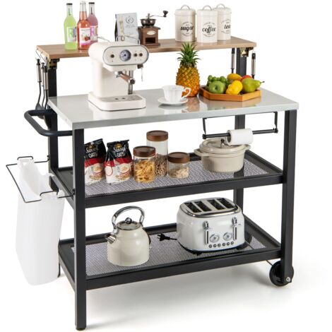 COSTWAY Rolling Bar Cart Movable Pizza Oven Stand with Flip-up Table (1/5)