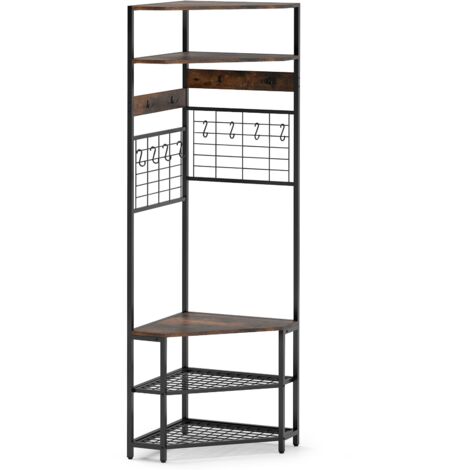 COSTWAY Corner Hall Tree Hallway 5-Tier Coat Rack w/Shoe Storage Bench-Coffee