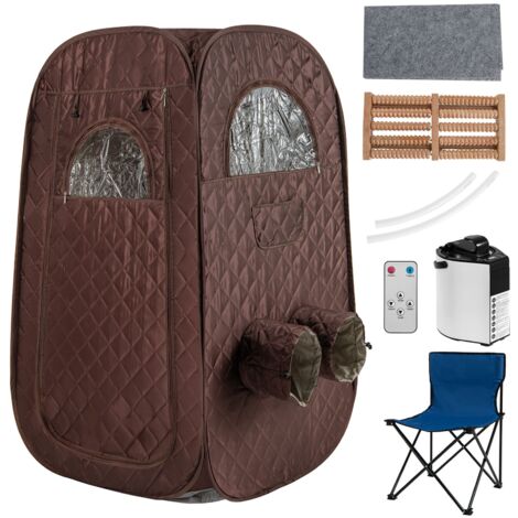 COSTWAY Portable Steam Sauna Tent 1 or 2 People Sauna Tent Foldable Chair-Coffee