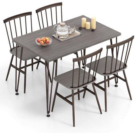 COSTWAY 5-Pcs Dining Table Set Rectangular Kitchen Table & 4 Chairs-Grey