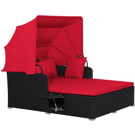 COSTWAY Outdoor Hand-Woven PE Wicker Daybed Patio Loveseat Sofa Set Retractable Canopy (1/5)