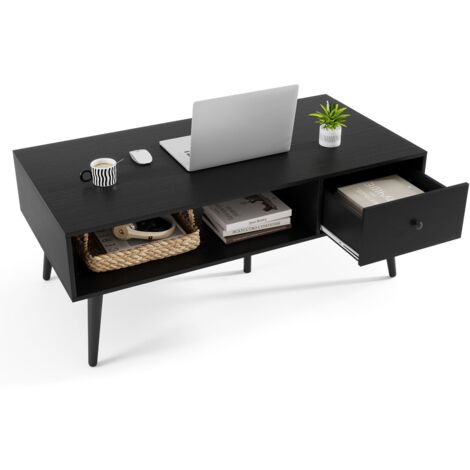 COSTWAY 109 CM Rectangular Wooden TV Stand Entertainment Center w/Open Shelf Black