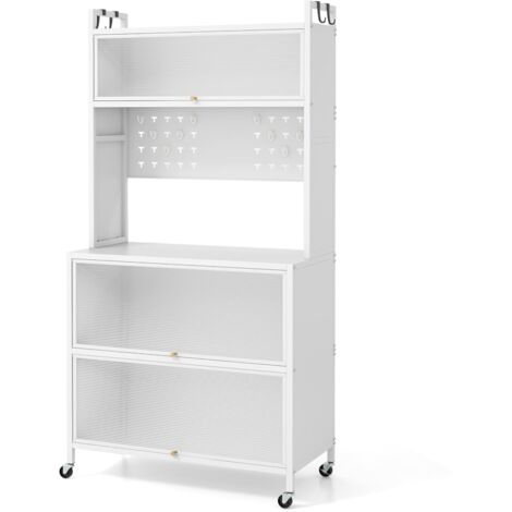 COSTWAY 5 Tier Kitchen Bakers Rack Multifunctional Microwave Stand w/ Flip Door Cabinets (1/5)