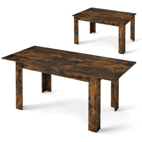 COSTWAY Extendable Dining Table Modern Kitchen Table w/ L-shaped Legs Rustic Brown