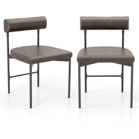 COSTWAY Dining Chair Set of 2 Faux Leather Upholstered Kitchen Side Chair-Grey (1/5)
