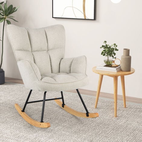 COSTWAY Linen Nursery Rocking Chair Modern Rocking Accent Chair Glider Rocker Armchair