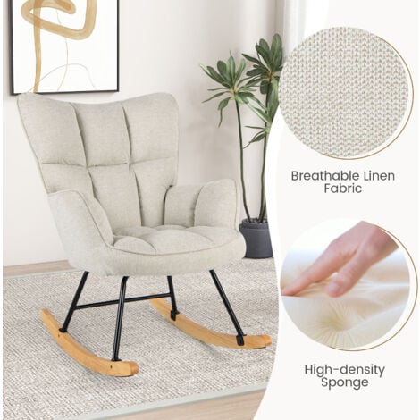 COSTWAY Linen Nursery Rocking Chair Modern Rocking Accent Chair Glider Rocker Armchair
