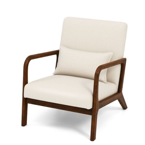 COSTWAY Modern Accent Chair Bedroom Fabric Upholstered Lounge Chair with Lumbar Pillow