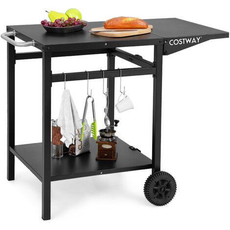 COSTWAY Movable Dining Cart Table Double-Shelf Trolley Outdoor Prep Cart Grilling Table