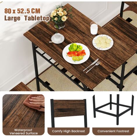 COSTWAY Dining Table Set for 2 3-Piece Wood Rectangular Table & Chair Set w/ Metal Frame Coffee