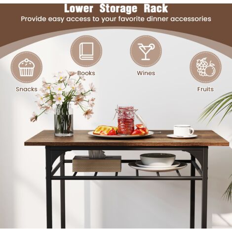 COSTWAY Dining Table Set for 2 3-Piece Wood Rectangular Table & Chair Set w/ Metal Frame Coffee
