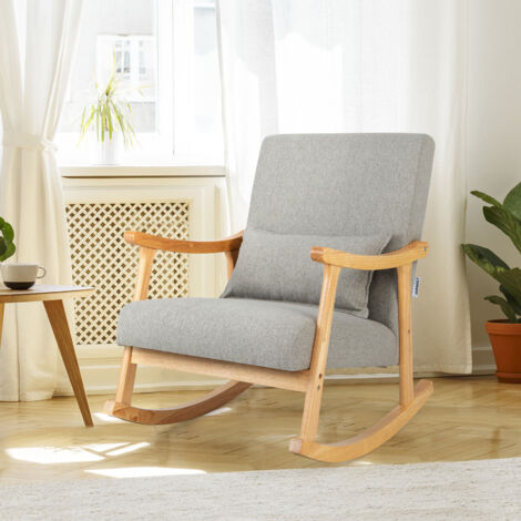 COSTWAY Upholstered Rocking Chair Bedroom Modern Wooden Single Accent Rocker