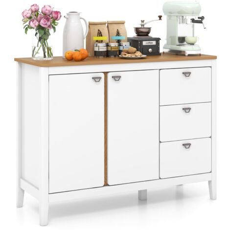 COSTWAY Buffet Cabinet Wooden Kitchen Cupboard w/2 Door and 3 Pull-out Drawers (1/5)