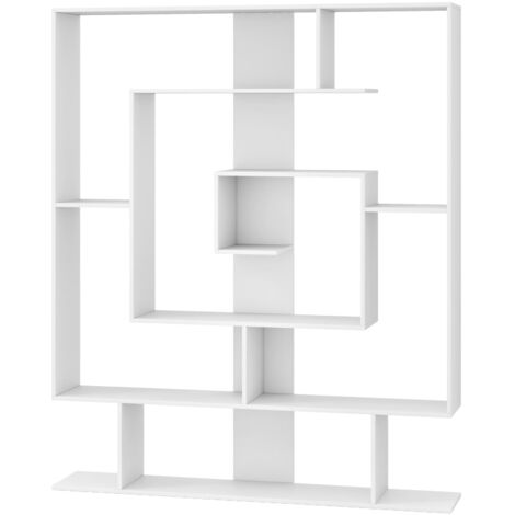 COSTWAY 7-Tier Bookshelf Geometric Bookcase with 2 Anti-Tipping Kits-White (1/5)