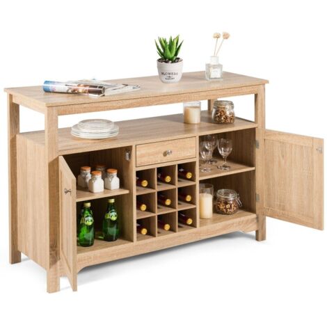 COSTWAY Kitchen Buffet Sideboard Rustic Cupboard Storage Organizer w/Wine Rack (1/5)