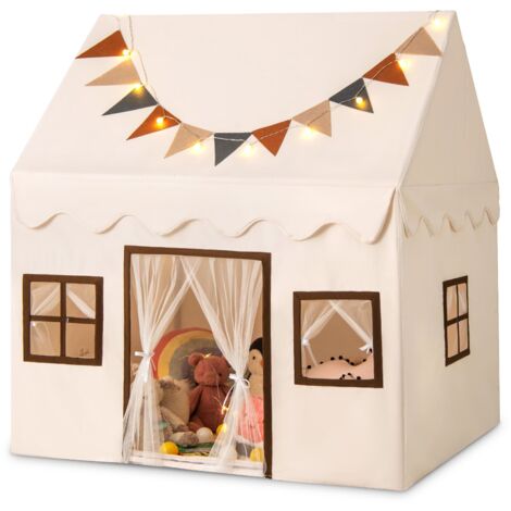 COSTWAY Kids Play Tent Toddler Playhouse Tent with Padded Non-slip Mat-Beige (1/5)