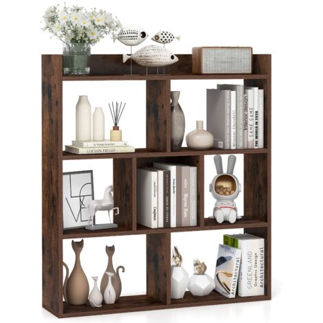 COSTWAY 7 Cubes Open-back Bookshelf Home Storage Display Shelf Walnut (1/5)