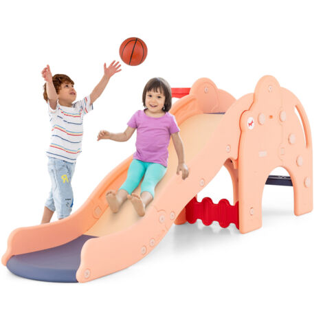 COSTWAY 4-in-1 Kids Indoor Slide Playset Folding Children Climber & Slide Toy Set-Pink