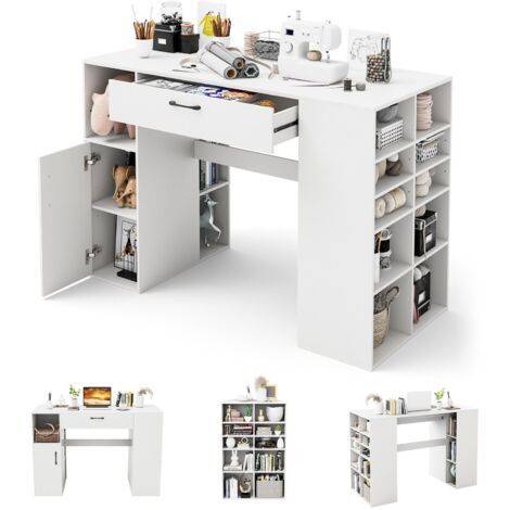 COSTWAY Counter Height Sewing Table Artwork Sewing Workstation With 14 Open Compartments