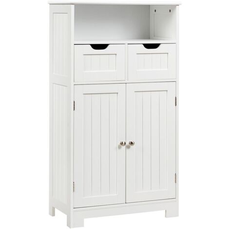Costway – Bathroom floor cabinet 60 x 30 x 109cm – White P2 MDF with adjustable shelf – 2 removable drawers – Water and scratch-resistant (1/5)