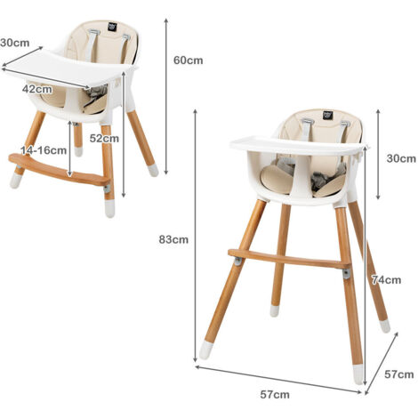COSTWAY 2 in 1 Toddler Convertible High Chair Baby Wooden Dining Highchair with tray