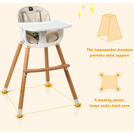 COSTWAY 2 in 1 Toddler Convertible High Chair Baby Wooden Dining Highchair with tray