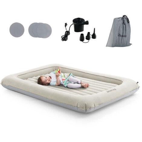 COSTWAY Inflatable Toddler Travel Bed Portable Kids Bed w/ Removable 2 Sides Mattress
