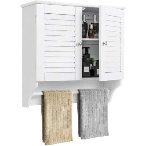 COSTWAY Bathroom Medicine Cabinet Wall Mounted Louvered Doors Cabinet-White (1/5)