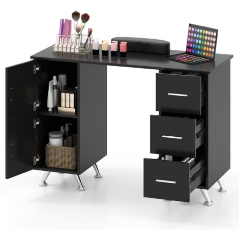 COSTWAY Manicure Table Nail Desk Nail Tech Table Station with 8 Metal Legs-Black