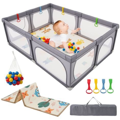 COSTWAY Baby Playpen 206 x 147cm Extra Large Baby Playard w/Mesh Walls-Dark Grey
