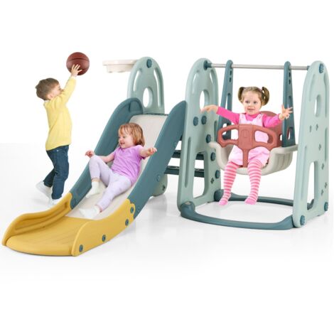 COSTWAY 4-in-1 Kids Slide and Swing Set Freestanding Baby Slide Playset