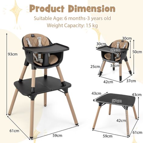 COSTWAY 4 in 1 Baby Highchair Infant Feeding Seat Kids Table&Chair Set-Coffee