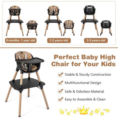 COSTWAY 4 in 1 Baby Highchair Infant Feeding Seat Kids Table&Chair Set-Coffee