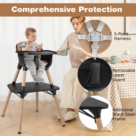 COSTWAY 4 in 1 Baby Highchair Infant Feeding Seat Kids Table&Chair Set-Coffee