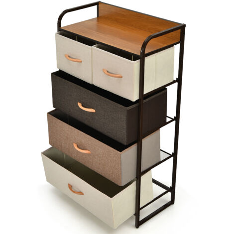 COSTWAY 5-Drawer Dresser Storage 4-Tier Organizer Tower Bedside Display Stand Foldable (1/5)