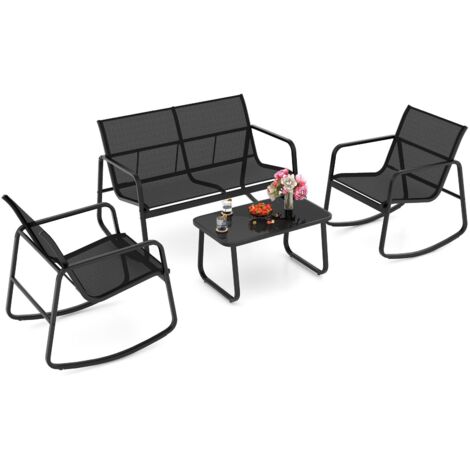 COSTWAY 4 Piece Patio Rocking Set Outdoor Rocker Chair Conversation Set (1/5)