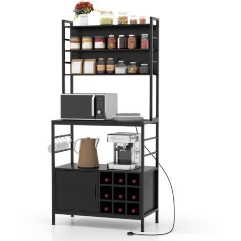 Costway – Bakers rack coffee bar cabinet – Heavy-duty metal frame – Built-in power outlet with 2 AC and 2 USB ports – Ample storage with adjustable shelves (1/5)