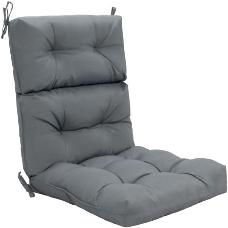COSTWAY High Back Chair Cushion Patio Chair Seat Pads w/Non-slip Rope Belts-Grey (1/5)