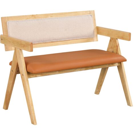 COSTWAY Rubber Wood Dining Bench Accent Indoor Bench w/Armrest-Natural (1/5)