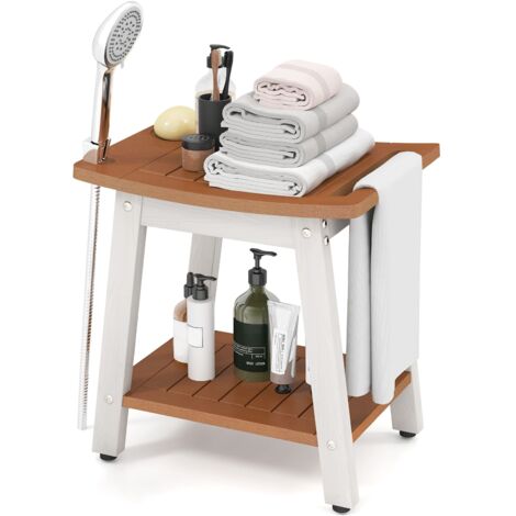 COSTWAY Shower Bench Seat HIPS Shower Stool w/Handle & Shower Head-Brown