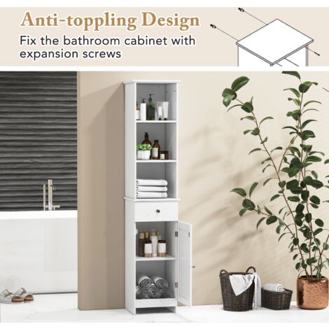 COSTWAY Freestanding Bathroom Storage Cabinet with 3 Open Shelves-White