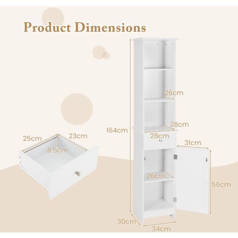 COSTWAY Freestanding Bathroom Storage Cabinet with 3 Open Shelves-White